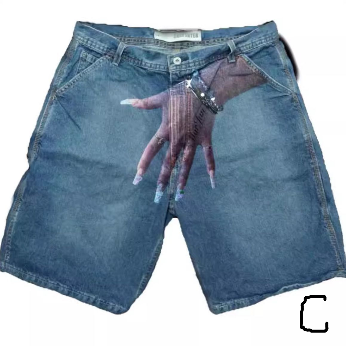 Nail Art Print Denim Shorts