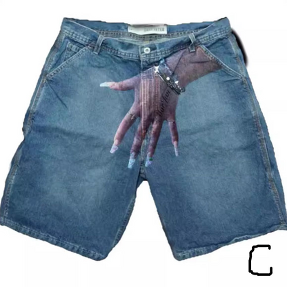 Nail Art Print Denim Shorts