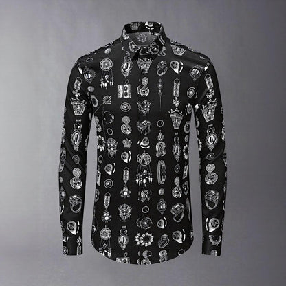 Luxury Jewelry Print Slim Fit Long Sleeve Shirt