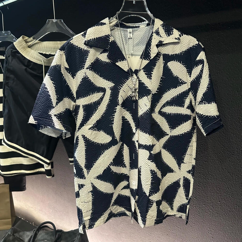 Leaf Pattern Cuban Collar Shirt