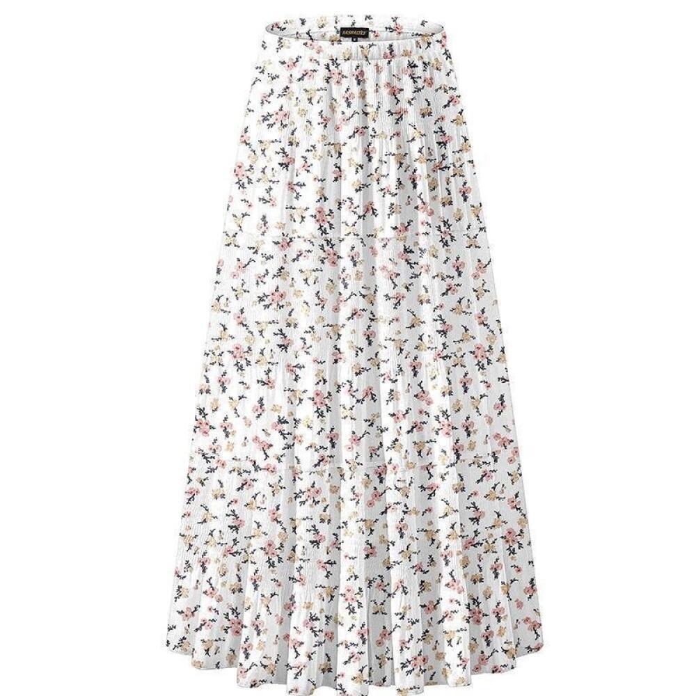 Women's Chiffon Elastic High Waist Pleated A Line Flared