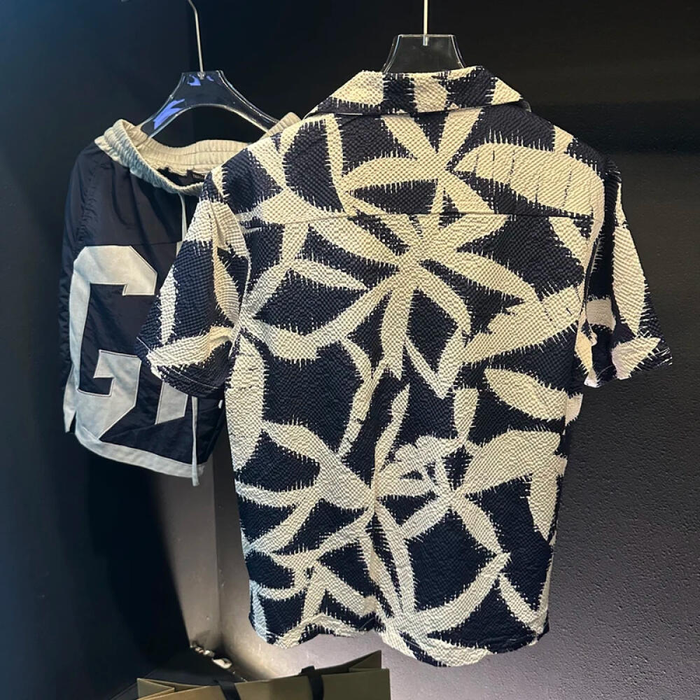 Leaf Pattern Cuban Collar Shirt