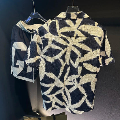 Leaf Pattern Cuban Collar Shirt