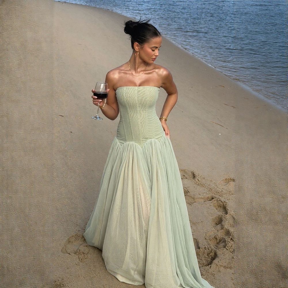 Fresh Green Bandeau Vacation Dress