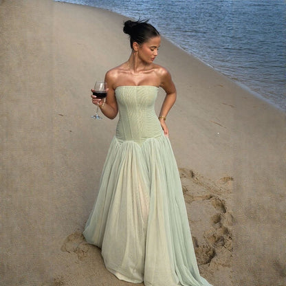 Fresh Green Bandeau Vacation Dress