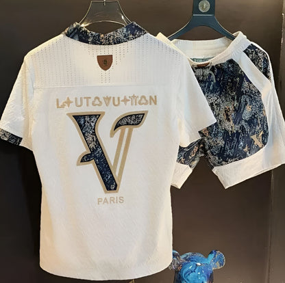 Embossed Subtle Pattern Polo Shirt & Shorts Set