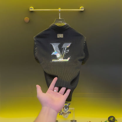 Gradient V-shape Rhinestone Polo