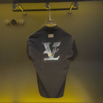 Gradient V-shape Rhinestone Polo