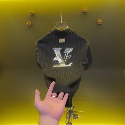 Gradient V-shape Rhinestone Polo