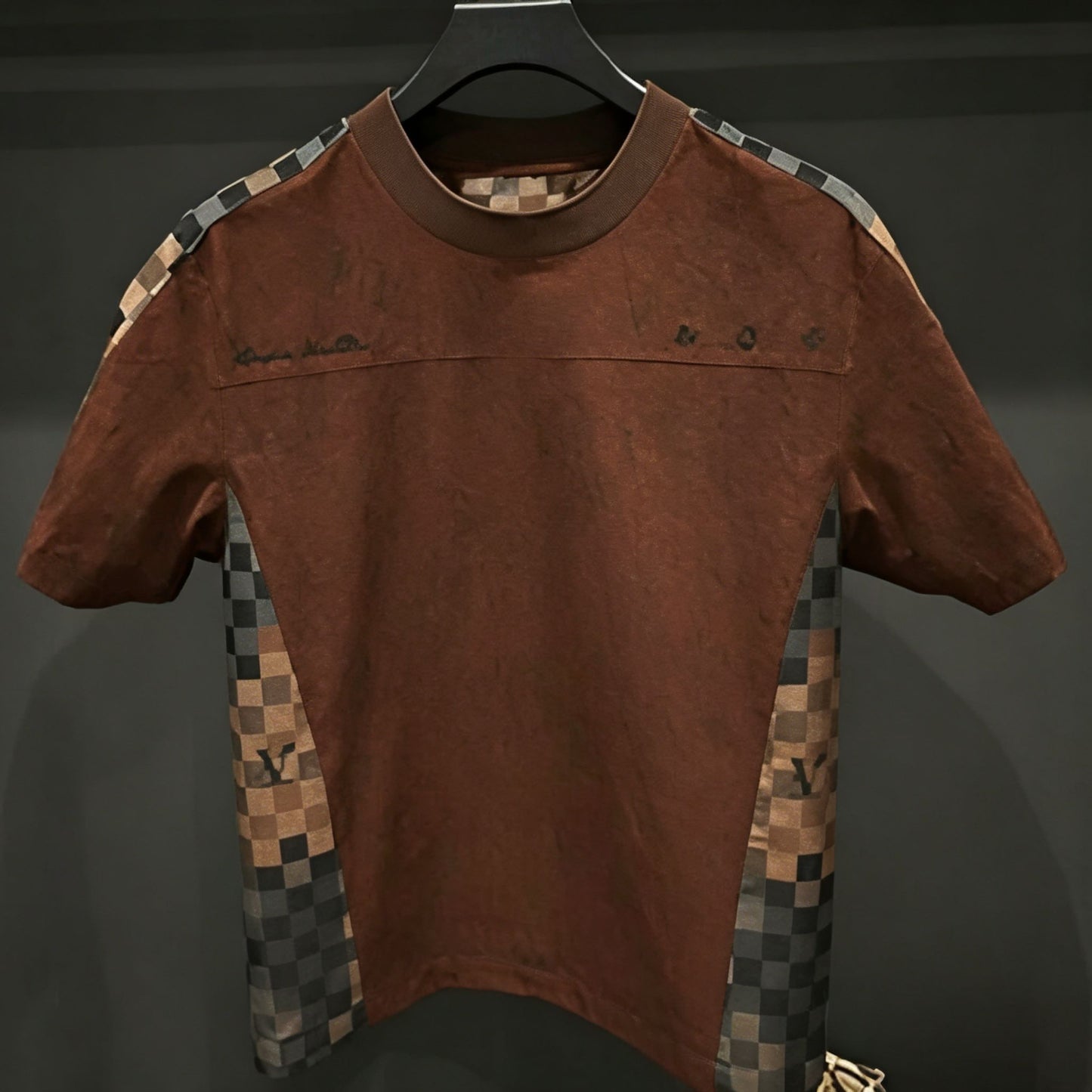 Brown Plaid Rhinestone T‑Shirt