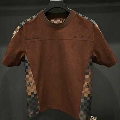 Brown Plaid Rhinestone T‑Shirt