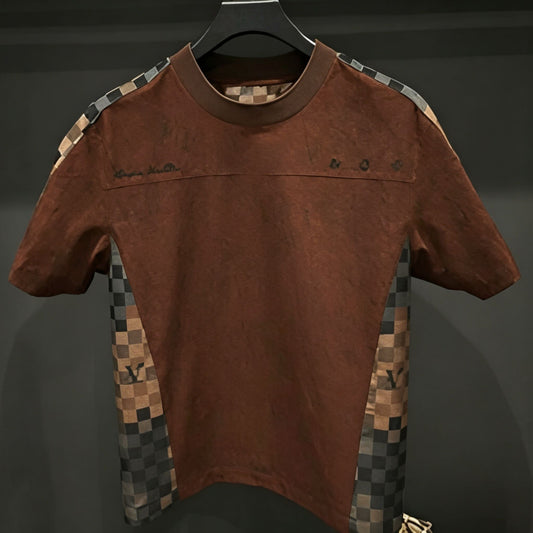 Brown Plaid Rhinestone T‑Shirt