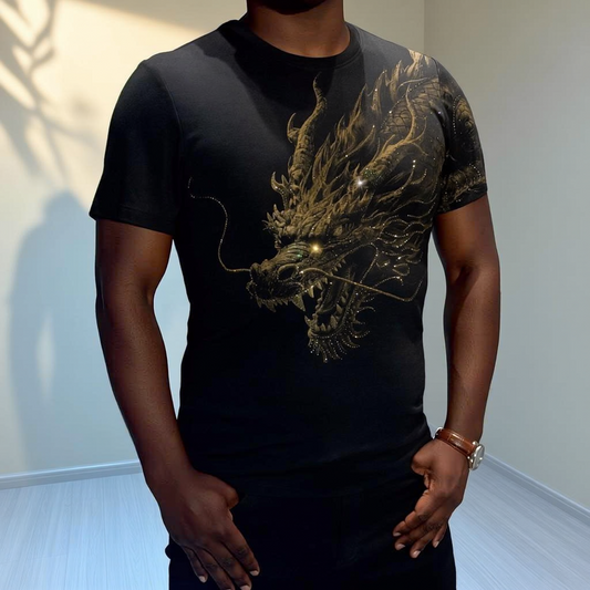 Dragon & Tiger Rhinestone Print T-Shirt