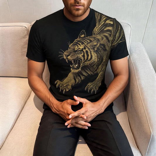 Dragon & Tiger Rhinestone Print T-Shirt