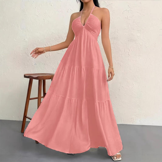 Deep V Neck Off-Shoulder Bohemian Maxi Dress