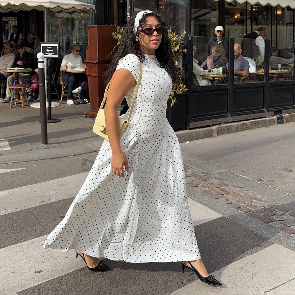 Slimming Crew Neck Sleeveless Polka Dot Print Dress