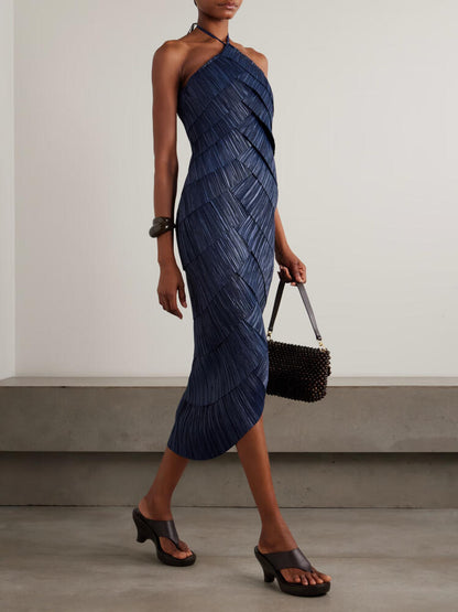 Ruched Layered Halter Maxi Dress