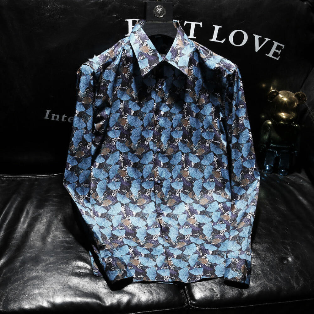 Blue Leaf Pattern Shirt