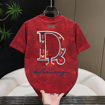 Butterfly Jacquard D Letter Embroidered T-Shirt
