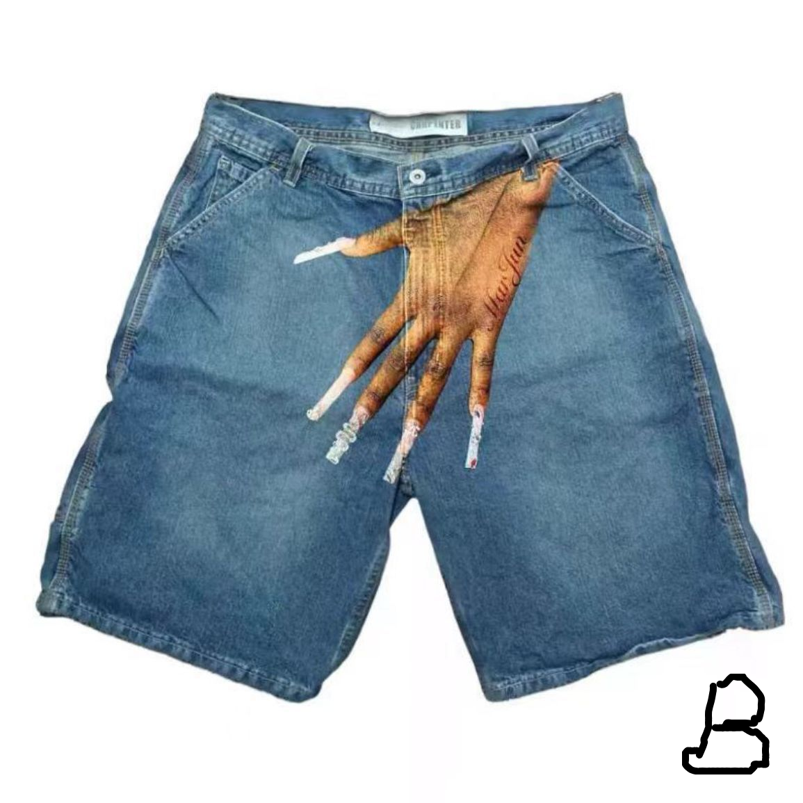 Nail Art Print Denim Shorts