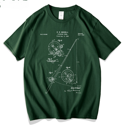 Fishing Rod Patent Blueprint T-shirt