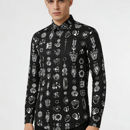 Luxury Jewelry Print Slim Fit Long Sleeve Shirt