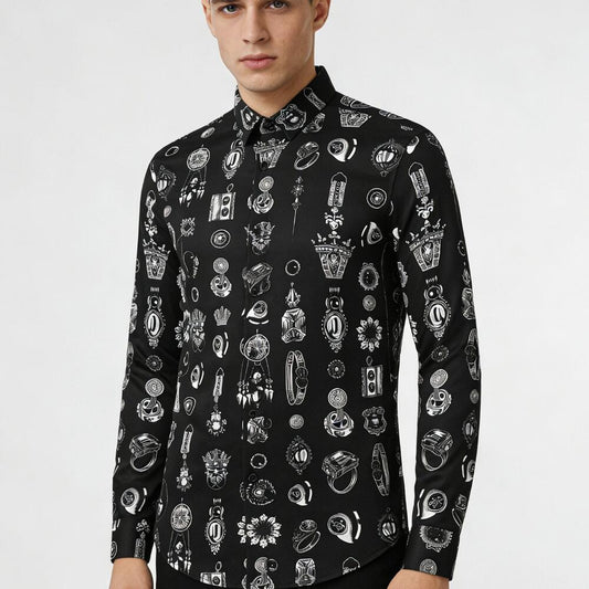 Luxury Jewelry Print Slim Fit Long Sleeve Shirt