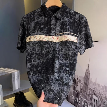 Tie-dye Embroidered Short-sleeved Collared Shirt