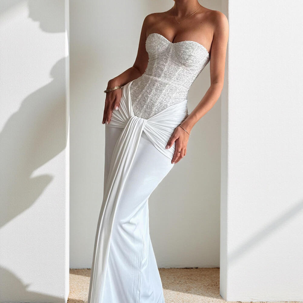 Elegant Flowy Tie Strap Bandeau High Waist Slim Dress