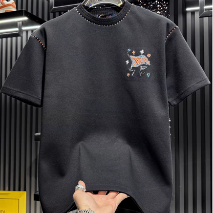 High-end embroidered round neck short-sleeved shirt