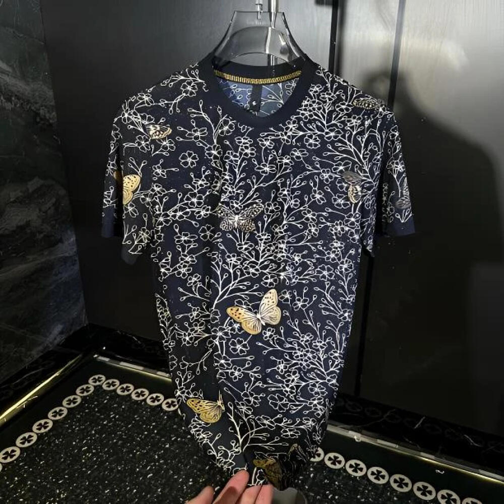 Flower Cluster Butterfly Rhinestone T-Shirt