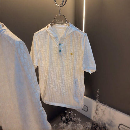 Subtle Embossed Hooded T‑Shirt & Shorts Set