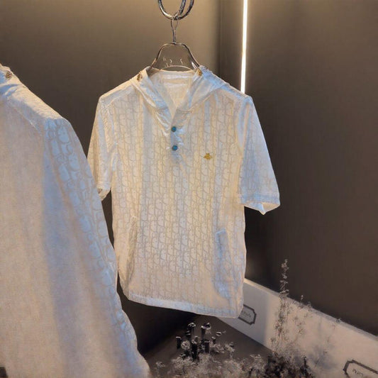 Subtle Embossed Hooded T‑Shirt & Shorts Set
