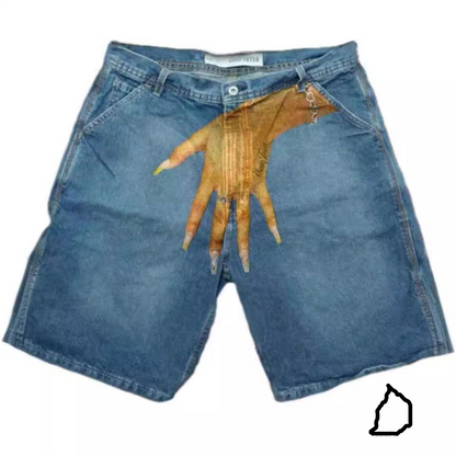Nail Art Print Denim Shorts