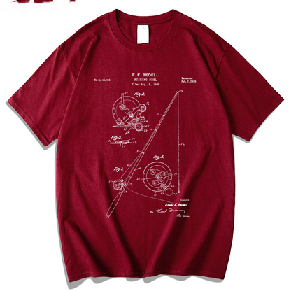 Fishing Rod Patent Blueprint T-shirt