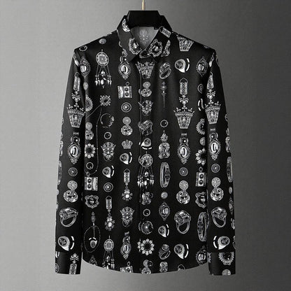 Luxury Jewelry Print Slim Fit Long Sleeve Shirt