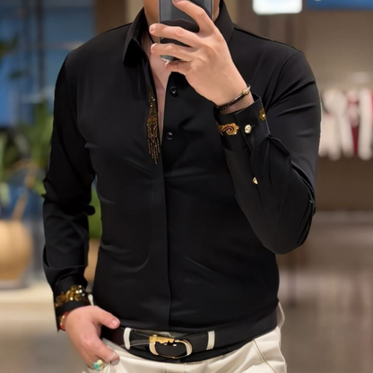 Gold Crystal Embellished Business Shirt