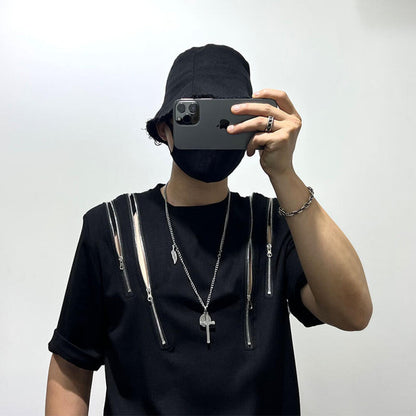 Multi-zipper short-sleeved shirt