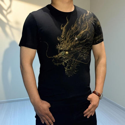 Cross Shoulder Dragon Sparkling Diamond Tee