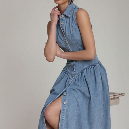 Sleeveless Button Front Denim Skirt