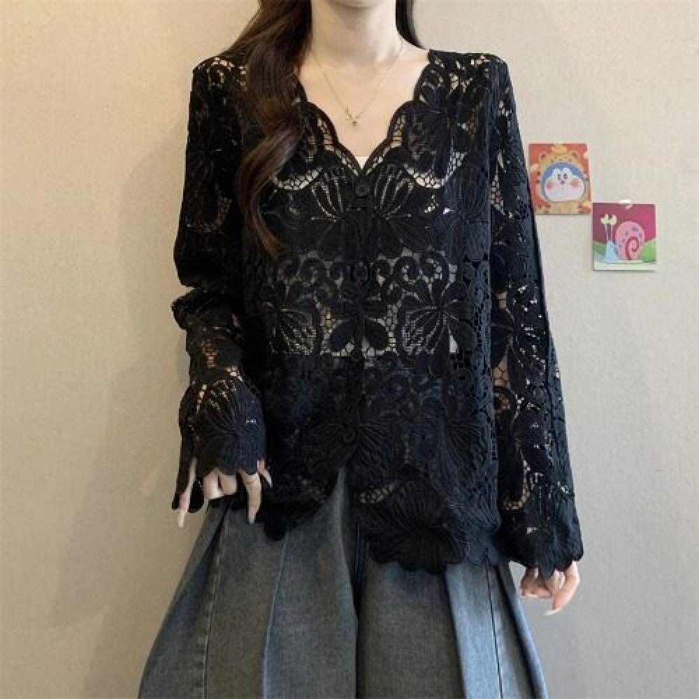 Apricot Hollow Out Crochet V-Neck Cardigan