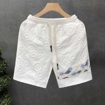Embossed Subtle Pattern Five-Point Pants