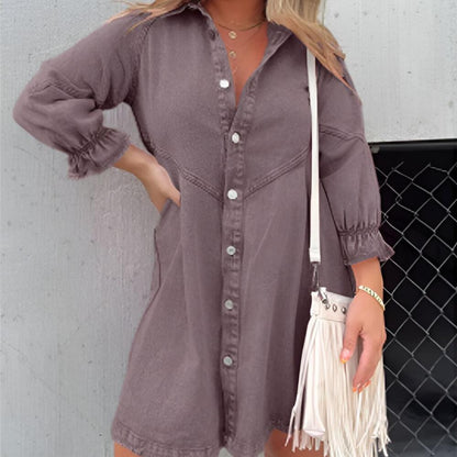 Vintage Washed Denim Shirt Dress