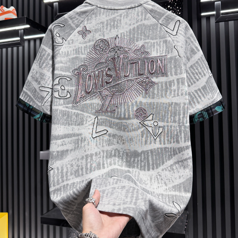 High-end exquisite embroidered sequined short-sleeved shirt