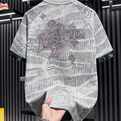 High-end exquisite embroidered sequined short-sleeved shirt