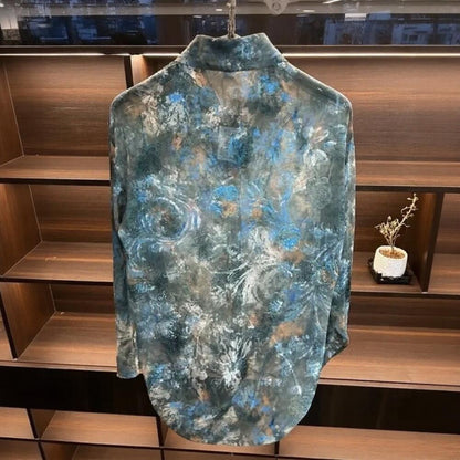 Blue Pattern Sheer Mesh Shirt