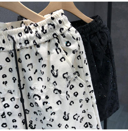 Leopard Print Star Ripped Shorts