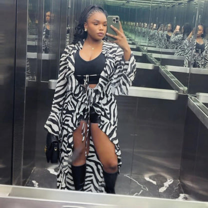 Y2K Sheer Zebra Print Asymmetrical Hem Long Top