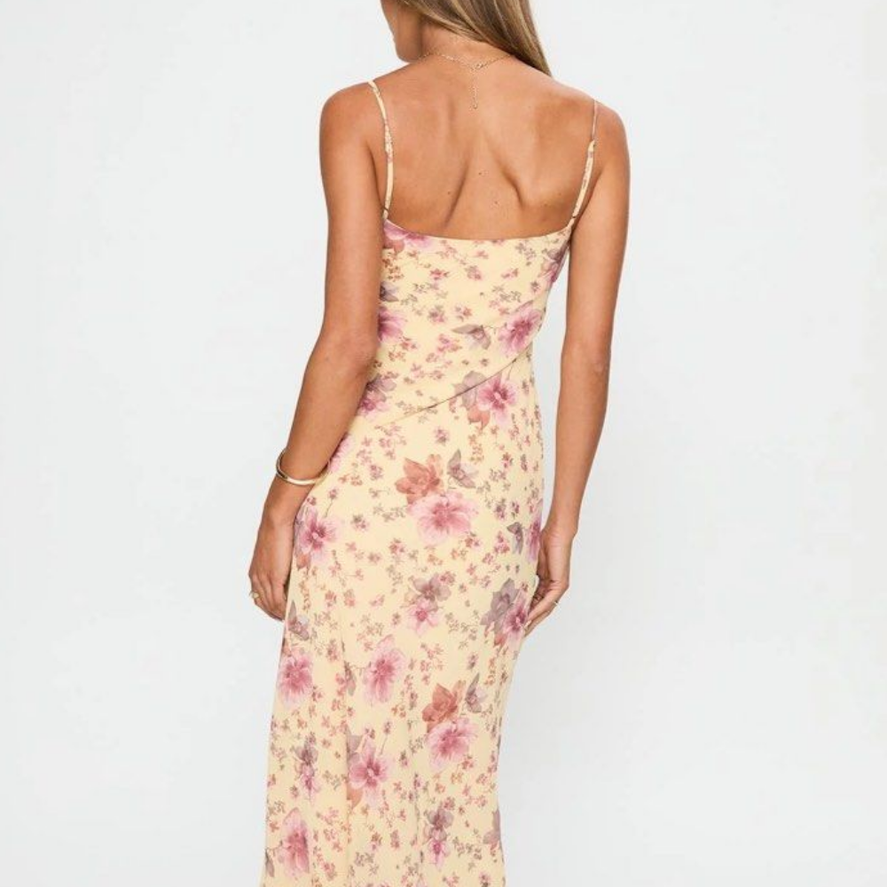 Cream-colored floral maxi dress
