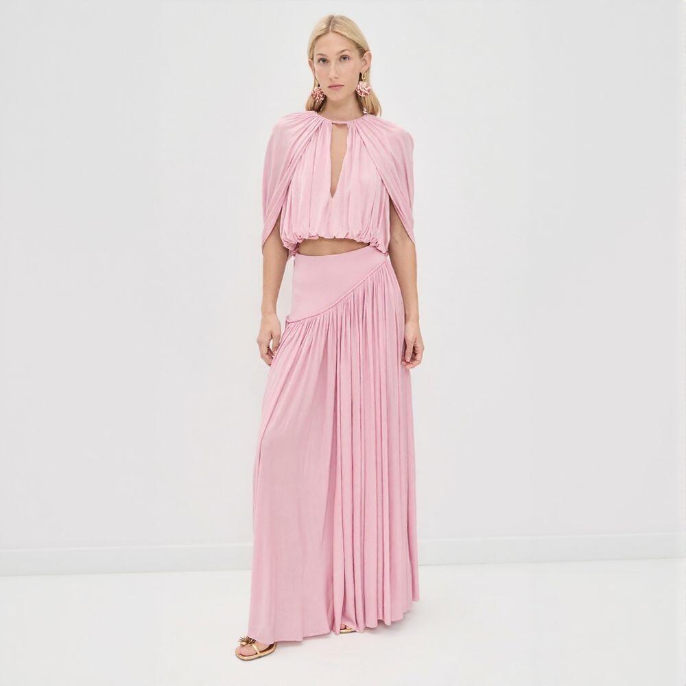 Pink Crop Top + Long Skirt 2-Piece Set